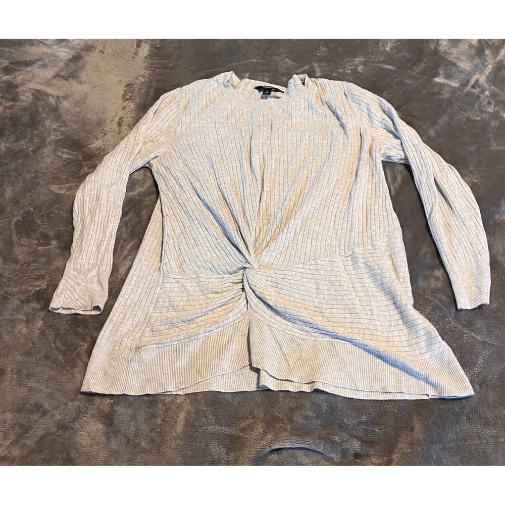 Simply Vera Vera Wang Women Gray Ribbed Twist Front Long Sleeve Top Large